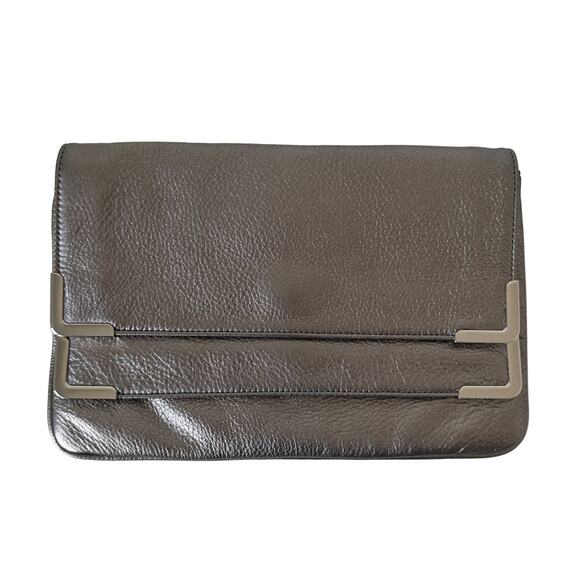 Michael Kors Metallic Grey/Silver Leather Clutch - Picture 1 of 8
